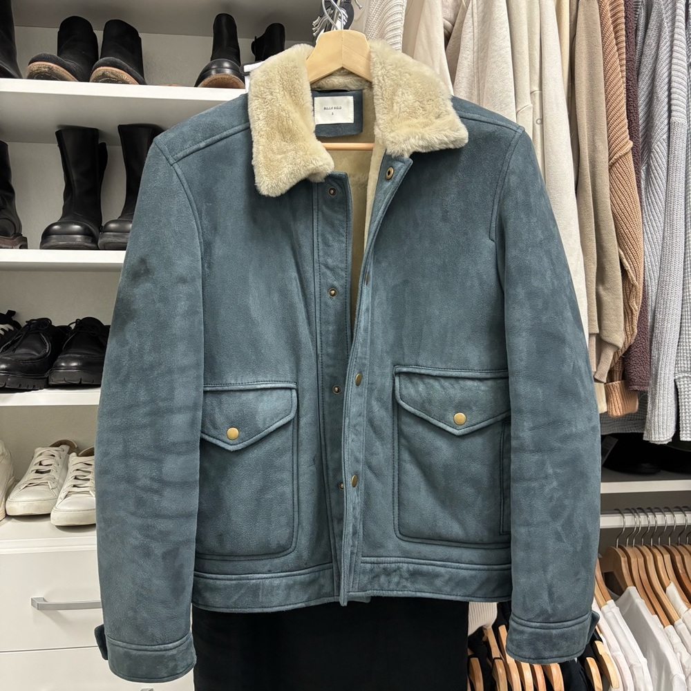 Billy Reid Men's Blue Suede Shearling Jacket